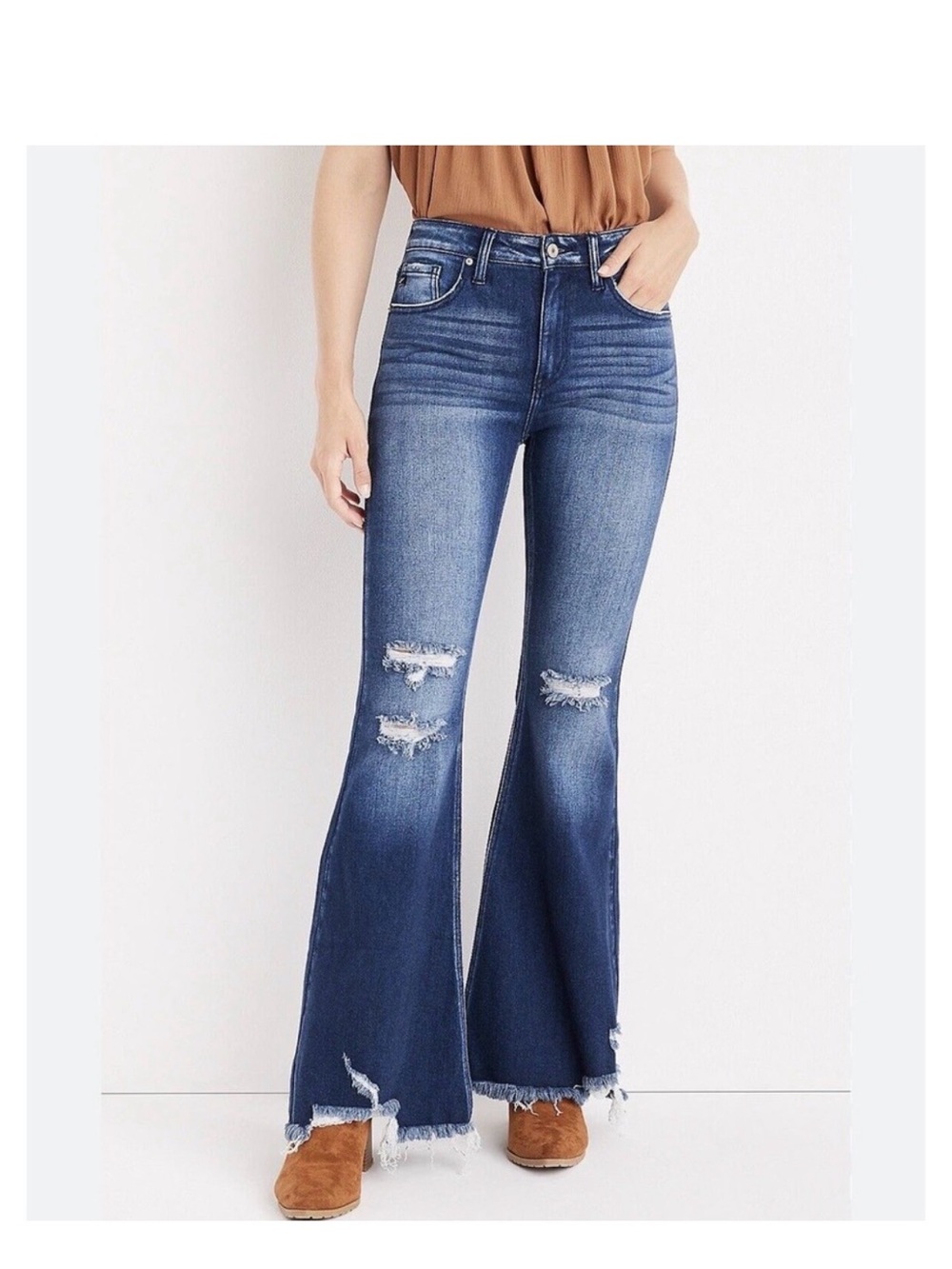 KanCan Signature High Rise Super Flare Jeans Boho Retro Hippie Bell Bottom Sz 27